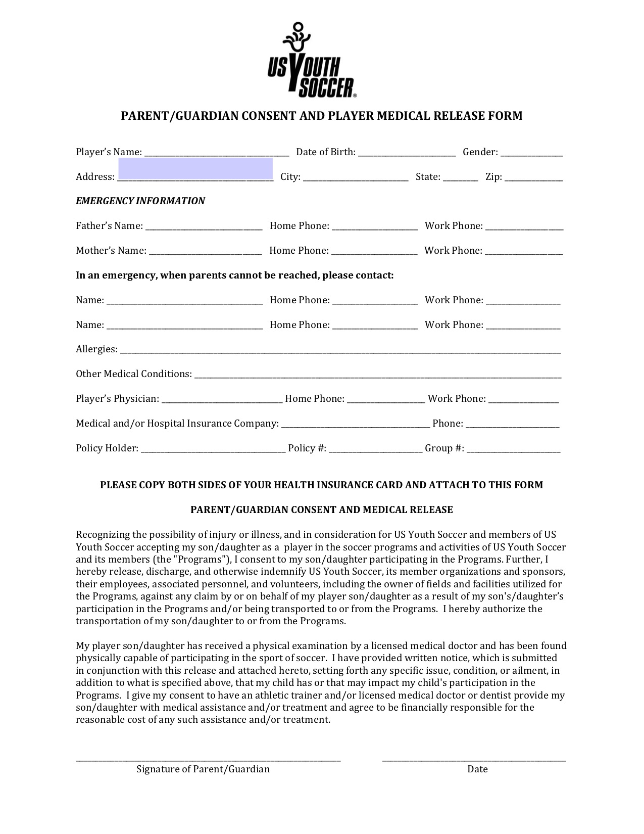 USYS Medical release form
